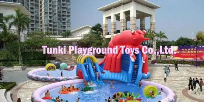 

commercial funny inflatable water park set big slide and pool