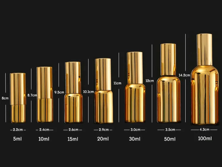50 шт 5 m, l-50 мл Золотое стекло эфирное масло пустая бутылка/духов стеклянный пульверизатор эссенция лосьон насос/Косметическая упаковка