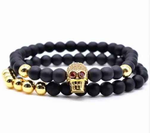 Bracelet Royal Skull Imperial Crown Micro Pave Crystal Gold Copper Beads Creative Antistress Fidget Cuff Satan Devil Coraline
