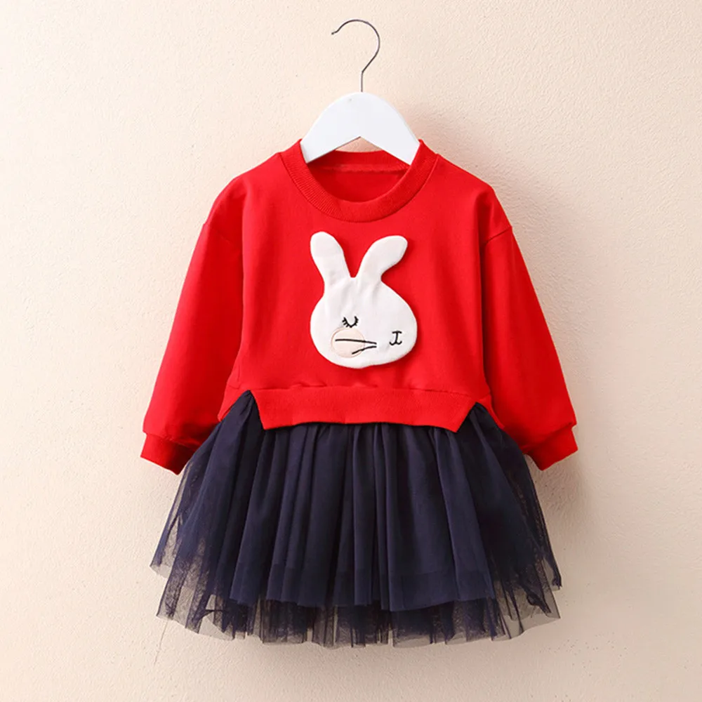 

Kids Baby Girl Cartoon Bunny Princess Patchwork Sweatshirt Tulle Dress Clothes Christening Gown Baby Jurk