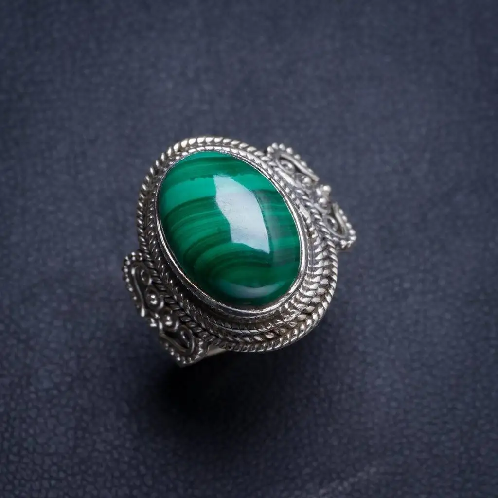 

Natural Malachite Handmade Unique 925 Sterling Silver Ring 7 Y4661