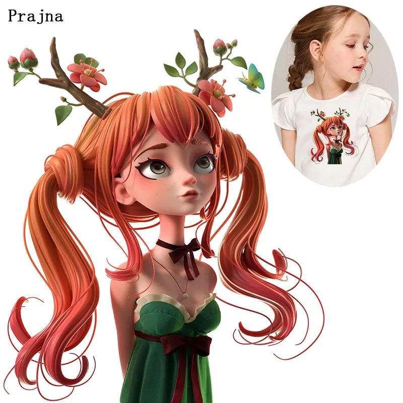 

Prajna Elf Girl Stickers Printing Iron-on Heat Transfer for Clothing Beauty Flower Vinyl Thermal Transfer to Cloth Accessory F