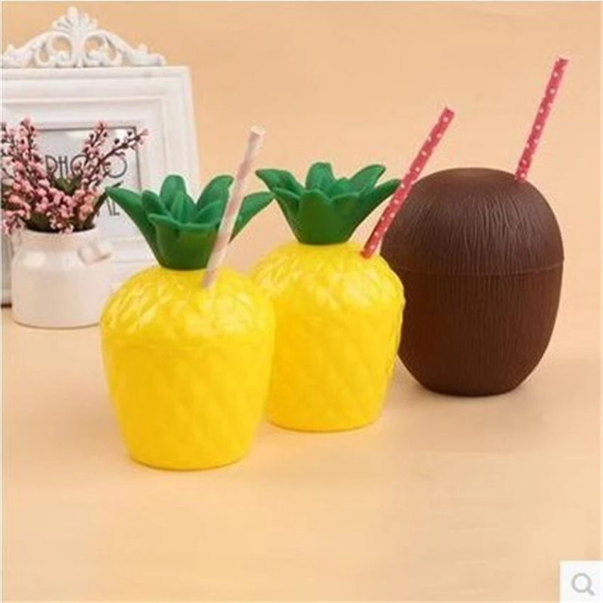 10pcs Plastic Hawaii Pineapple Coconut Drinking Cup Fruit Shape Juice