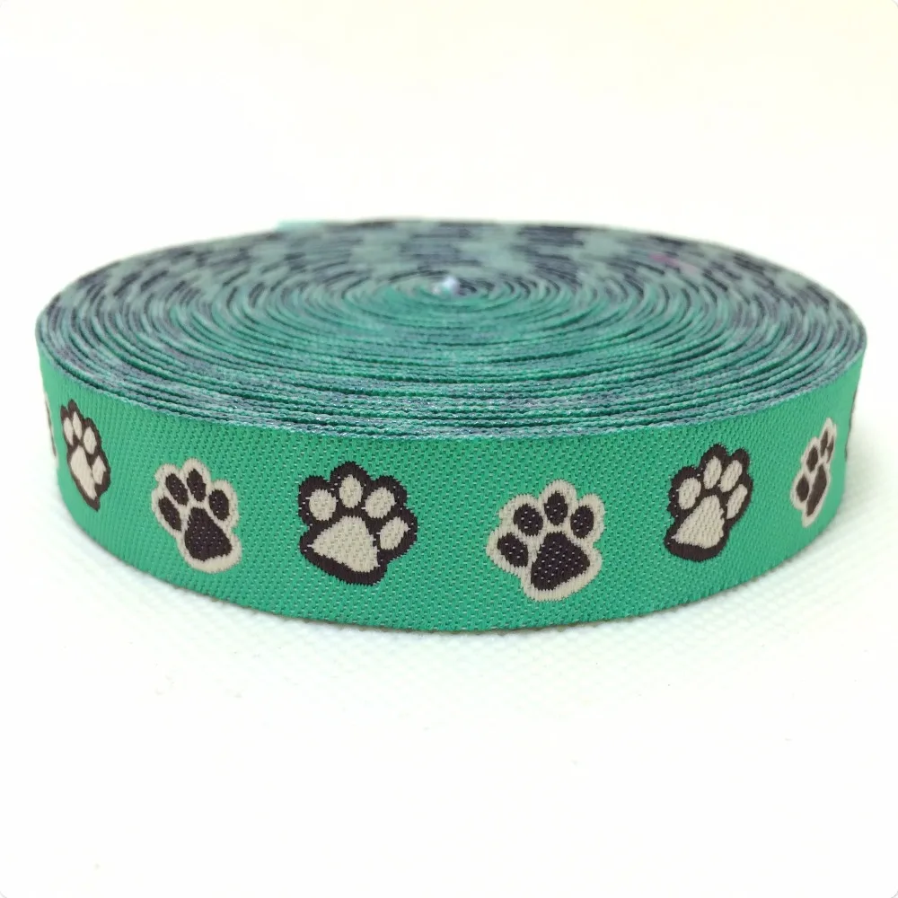 2015 Nuovo Commercio All'Ingrosso 5/8 &Quot;16Mm 10Y/Lotti 100% Poliestere Verde Piedi Di Colore Tessuto Jacquard Ribbon Per Il Collare Di Cane De
