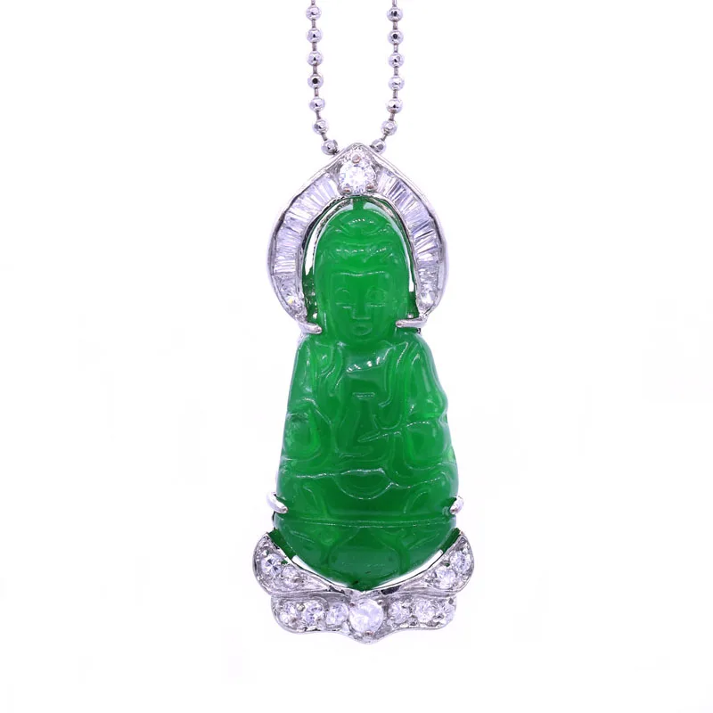 GZJY модное ожерелье Guanyin Buddha кулон из циркона зеленый камень белый золотой цвет