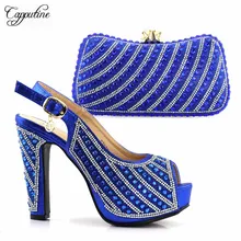 Amazing royal blue party shoes with bag set high heel sandals perfect and handbag set for fashion lady S2872 heel height 12.5cm