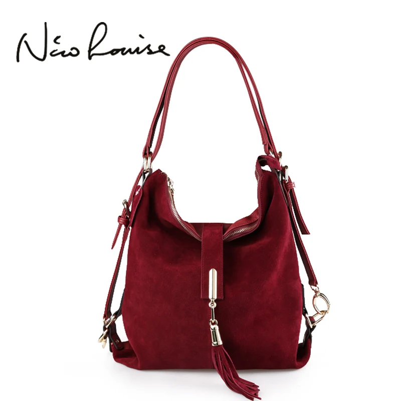 Nico Louise font b Women b font Real Split Suede Leather Shoulder Bag Female Leisure Nubuck