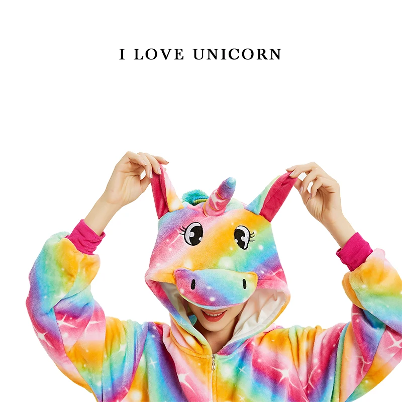 Onesie пижамы кигуруми Единорог для женщин и мужчин взрослых животных мультфильм