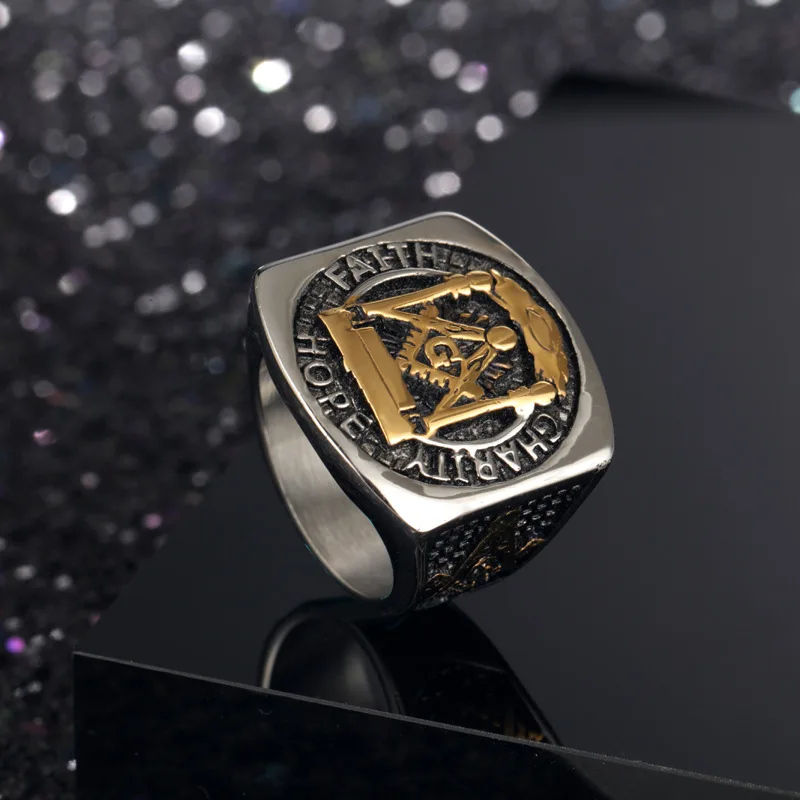 Винтажное мужское кольцо из нержавеющей стали 316L, золотое, масон, масонство, масонство, масонское, мужское, ретро, панк, черное, Брендовое кольцо, высокое качество
