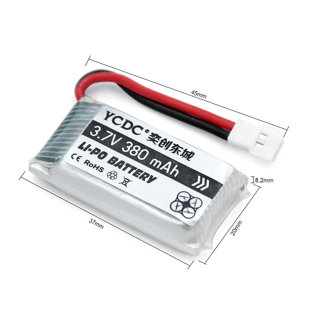 YCDC Li-Po аккумулятор 3,7 V 380, 500, 600, 850, 1200 mAh для Hubsan Дрон с перезаряжаемым аккумулятором батареи для камеры квадрокоптера игрушечный самолет - Цвет: 380mAh