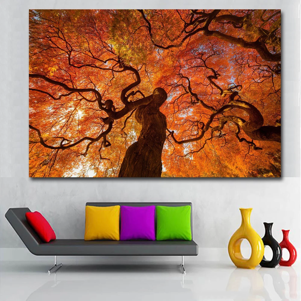 

HD Prints Pop Art Big Red Tree Landscape Painting Printed On Canvas Prints And Posters Wall Art For Living Room Home Decor