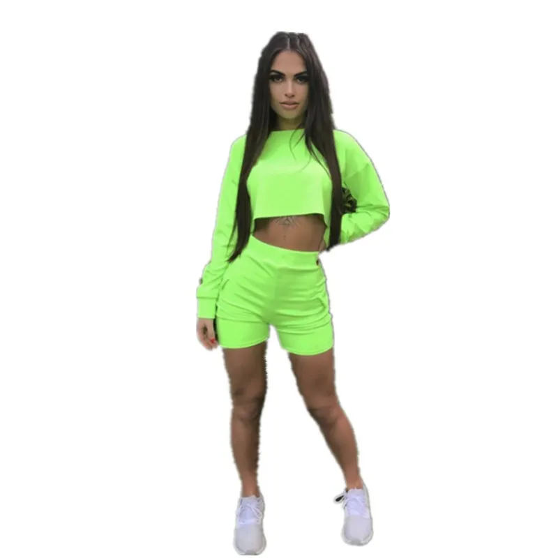 

Women's 2pcs Tracksuit Outfits Long Sleeve Crop Top Sweatshirt Short Pants Two Piece Set Casual Jumpsuit Women Spotswear