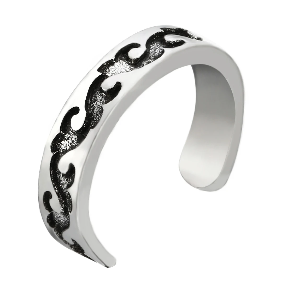 Vintage Antique Silver Carved Flower Toe Ring Foot Jewelry Geometric Metal Wave Flower Toe Ring Adjustable Jewelry For Women