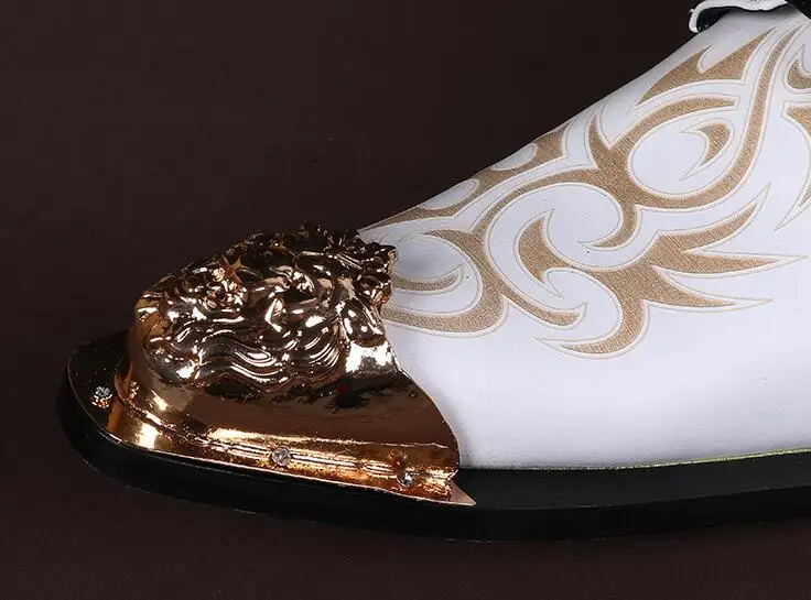 New Handmade Men white Gentleman Luxury shoes and Gold Top Fashion Prom and Banquet men dress shoes men's flats