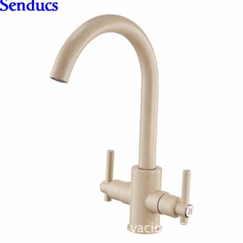 

Senducs Oatmeal Kitchen Faucet Dual Lever Kitchen Sink Faucets With Quality Brass Kitchen Mixer Tap 360 Rotation Kitchen Faucets