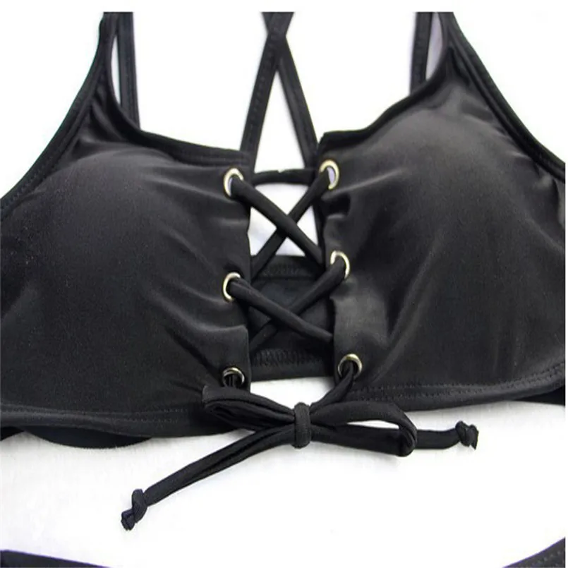Summer Sexy Swimwear Women Bandage Push-up Black Bikini Tops Padded Bra swimsuit women's separate micro bikini #3S05 (12)