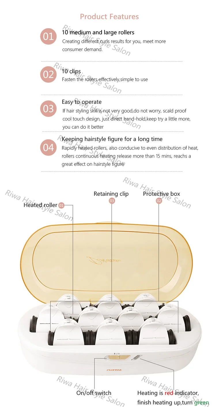 RIWA Электрический С Подогревом Ролики Щипцы Для Завивки С 10 ШТ. Волос Ролик Для Укладки Волос Инструмент Z1