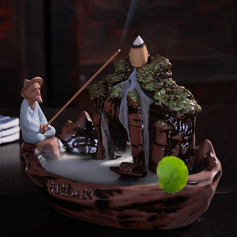2016 New Arrival Chinese Guilin Moutain Water Ceramic Sandalwood Smoke Backflow Incense Burner Joss Stick Censer Creative Gfit