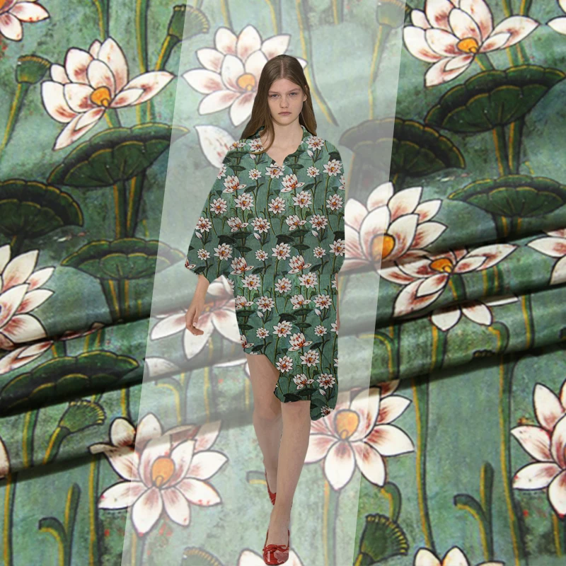 

Large wide silk thin inkjet double cheongsam dress silk flower cloth fabric 100% silk printed fabric fashion summer silk cloth