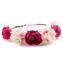 2017 Boemia Verão Bonito Headband Rose Flor Azul Floral Grinalda Grinalda Garland Crown Acessórios de Cabelo Da Testa Para As Mulheres Menina