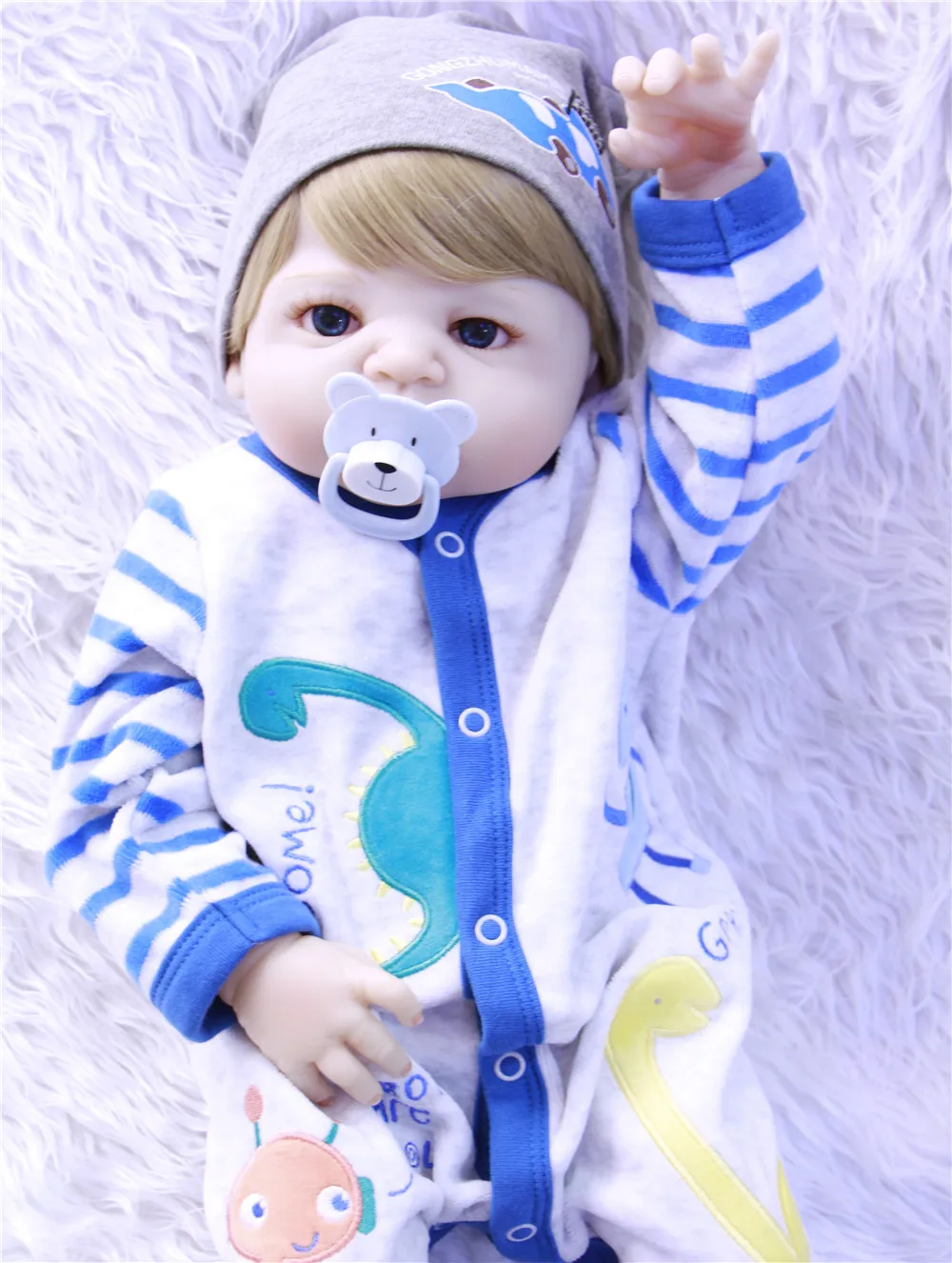 57 см голубые глаза Boneca Bebe Reborn мальчик куклы Блонд Волосы силиконовые Baby кукла в