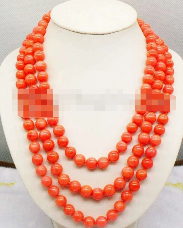 

3255 Red/Pink/Orange Round coral Chain Alloy 3-strand