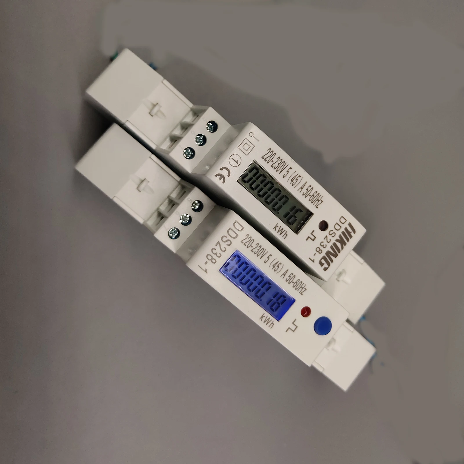 LCD 디스플레이 단상 딘 레일 KWH 와트 시간 딘 레일 블루 백라이트 에너지 미터, 5(45)A 45A 220V 230V 50HZ 60HZ