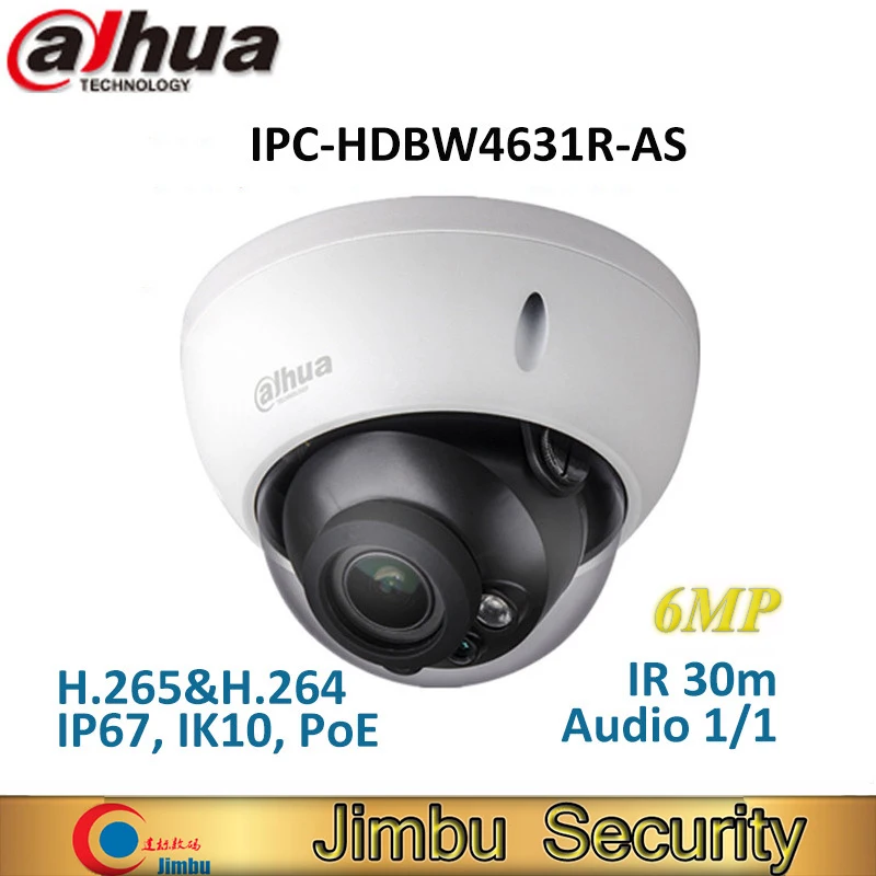Dahua 1/3 6MP IP Camera IPC-HDBW4631R-AS H.265&H.264 IR30m built-in SD card Audio and Alarm interface IP67 IK10 POE Camera dahua ipc hfw4631k as i6 6mp ip camera built in sd card slot audio alarm interface ip67 ir150m poe camera internet camera