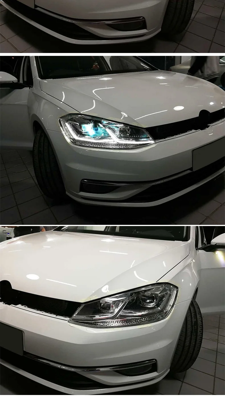 2013- для VW Гольф 7 GTI MK7 фар Гольф 7 фары двойной U светодиодный DRL Би ксеноновых фар, Высокопрочная конструкция для дальнего ближнего света объектив для передней фары автомобиля