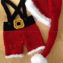 Детская шапка, детские вязанные крючком шапки-бини, детская Красная рождественская шляпа, комплект сапог с брюками для новорожденных фото реквизит Размер: 0-1 м, 3-4 м