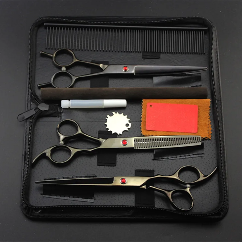 Professional Black Pet 7 Inch Shears Dog Grooming Hair Scissors Set