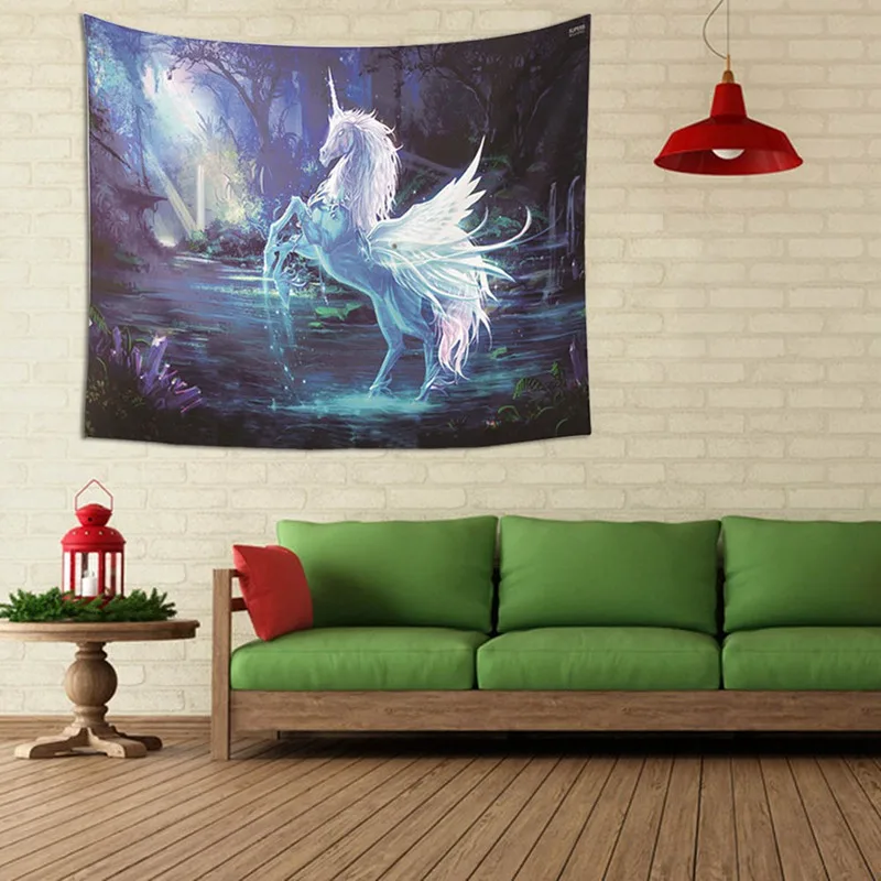 Wall Hanging Tapestry Cute Unicorn Animal Printed Beach ...