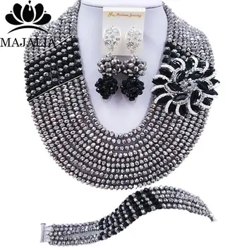 

Majalia Fashion Classic Nigerian Wedding African Jewelery Silver Crystal Necklace Bride Jewelry Sets Free Shipping 10CJ0039