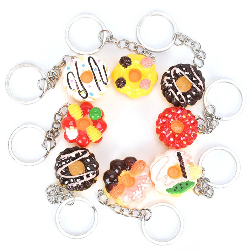 

8 Pcs/sets Hot Sell Cute Charming Simulation Food Resin Doughnut Cake Keychain For Women Girls Gifts Car Bags Keyring Kawaii