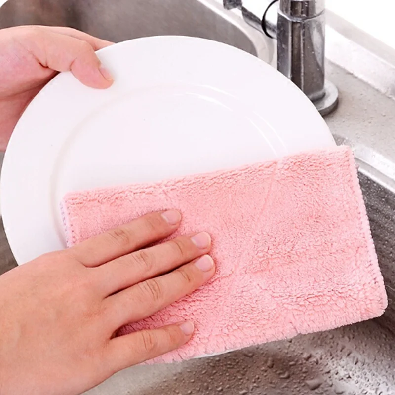 2 слоя микрофибры Кухня полотенца супер абсорбент горшок для мытья посуды кухонные полотенца пыли ткань для очистки губки новые летние