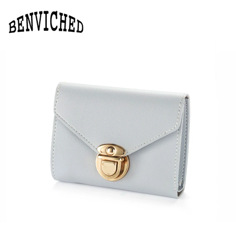 

BENVICHED 2019 new wallet women short section lock solid color simple small wallet wild retro card bit soft wallet R412