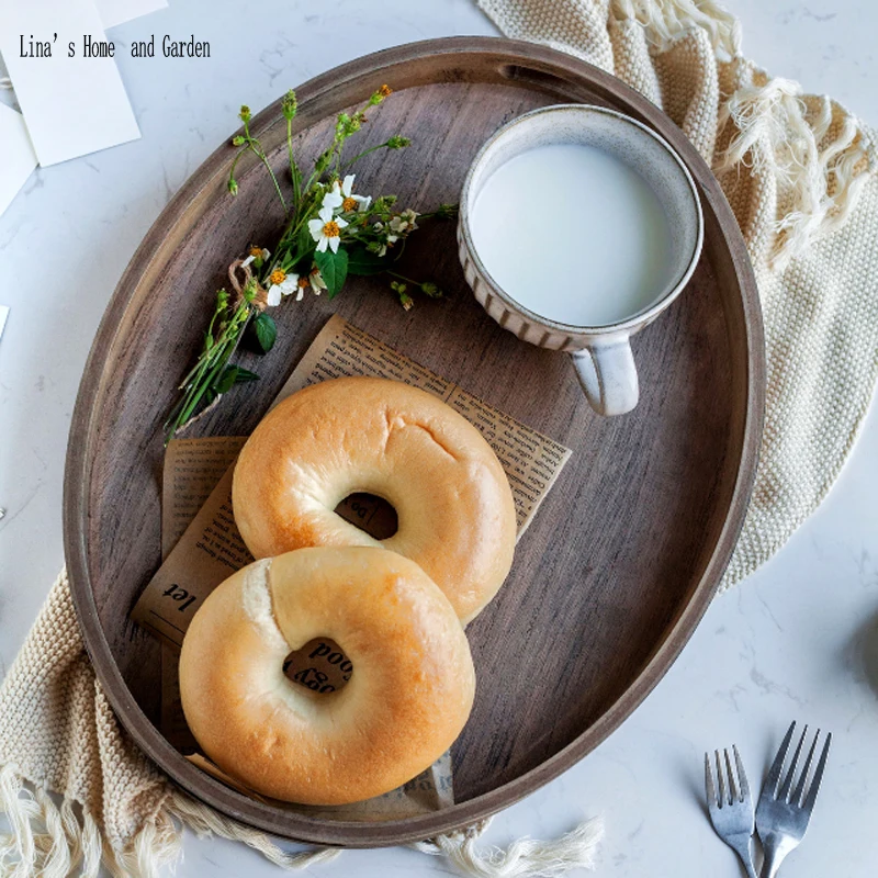 

oval handmade french antique wooden tray with cutout handle