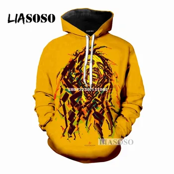 

LIASOSO latest fashion hoodies mens and womens hoodies singer Bob Marley 3D printing men and women hoodies fashion clothing M043