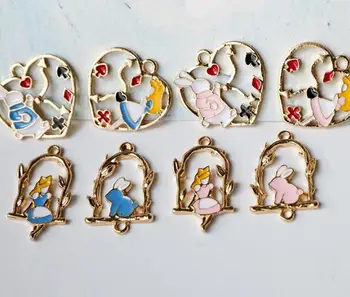 

New 100 pcs Cartoon Alice In Wonderland Princess Alloy Charm Pendants DIY Jewelry Making E-100