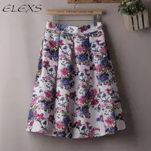 Elexs юбка миди Высокая Талия Для женщин Мода Цветочный принт плиссированные юбки для Весна, лето, осень e7817