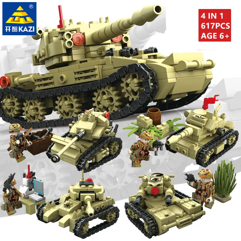

617Pcs Military 4 Style Army War SK105 Tank Building Blocks Weapon Compatible LegoINGLs Bricks Educational Toys For Children