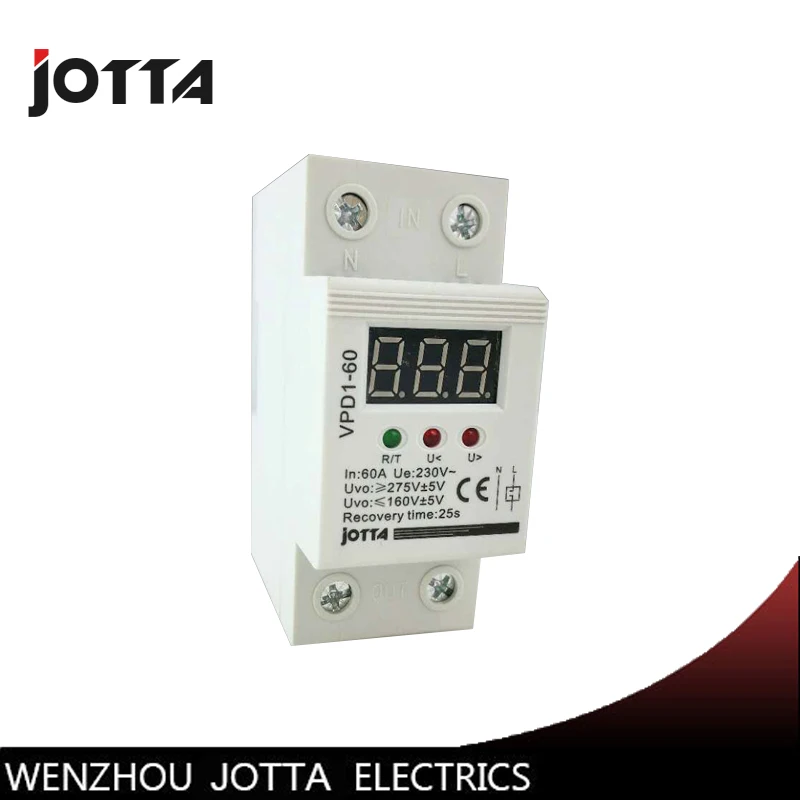 

60A 220V automatic reconnect over voltage and under voltage protection protective device relay with Voltmeter voltage monitor