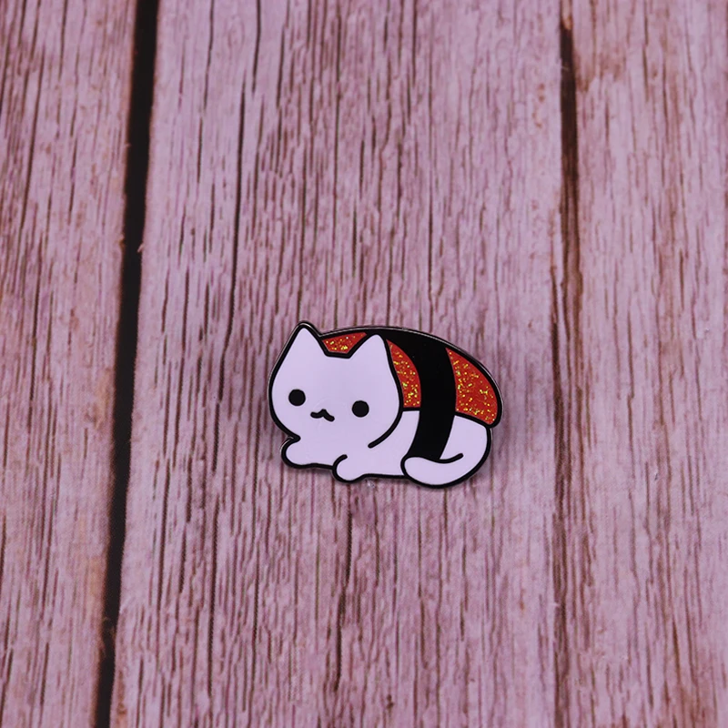 Милый суши значок с изображением кота Красный Блеск булавка Японская еда брошь Забавный детский подарок пальто рюкзак Декор