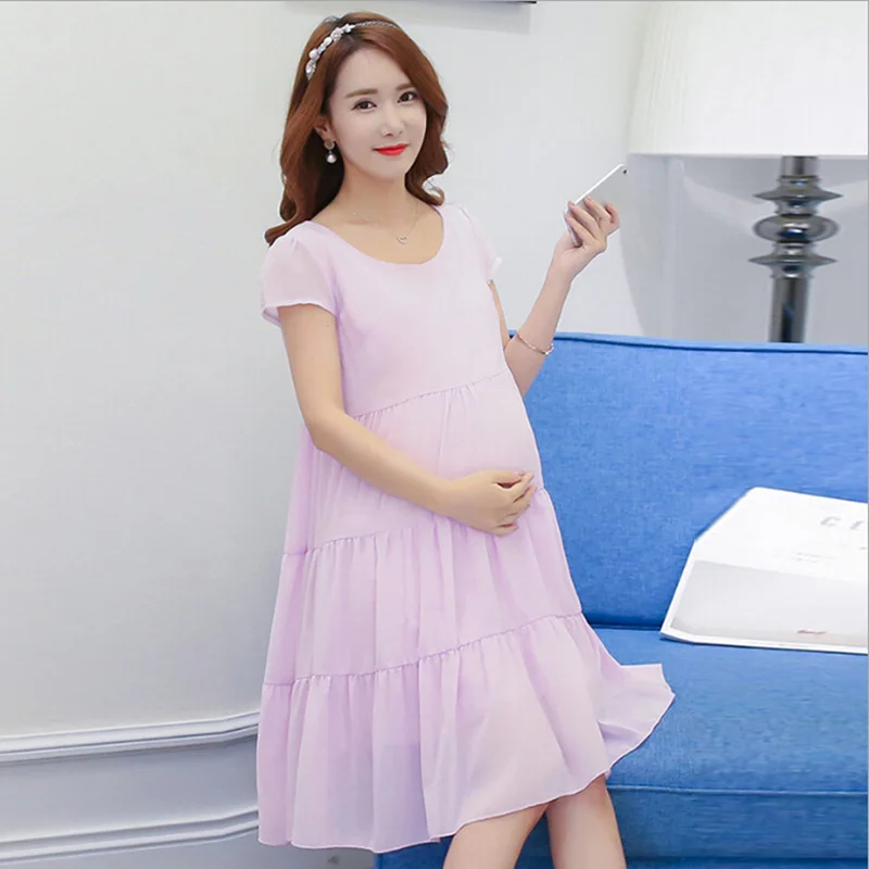 Casual Chiffon Women Maternity Dress 2018 Summer Short Sleeve Loose