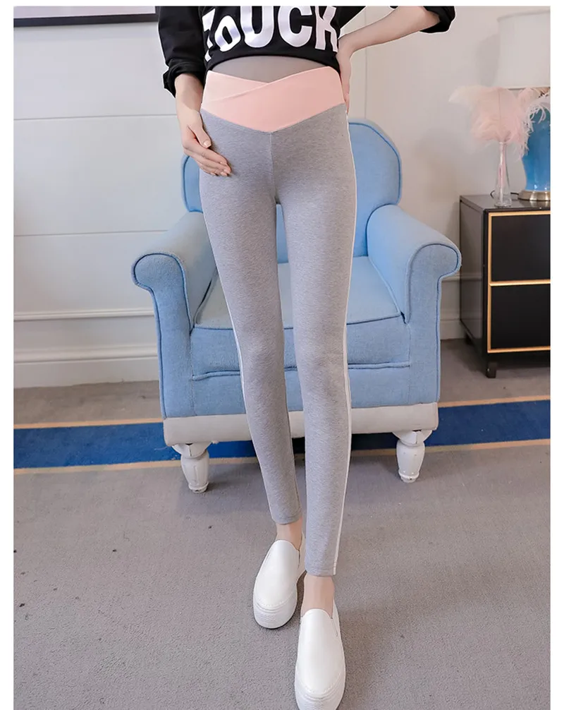 Модные тонкие леггинсы для беременных, полосатые узкие брюки для беременных, Одежда для беременных, штаны B0392 - Цвет: light grey