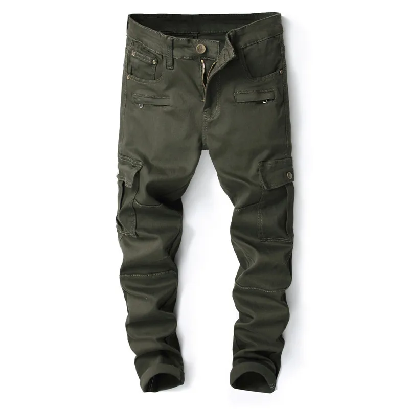 MORUANCLE Новые Мужские Военные стильные карго джинсы брюки с большими карманами повседневные тактические джинсовые рабочие брюки размер 29-38 армейский зеленый - Цвет: Армейский зеленый