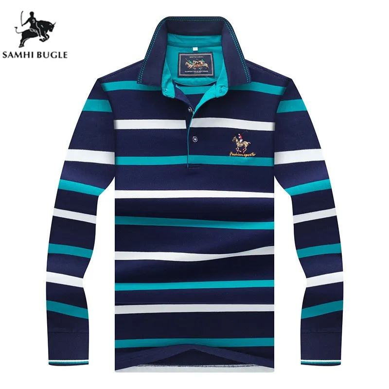 

Business 3D Embroidery Poloshirt Men Striped Lapel Mens Polos Casual Long Sleeve Polo Shirt Men 2018 New Arrival Polosshirt