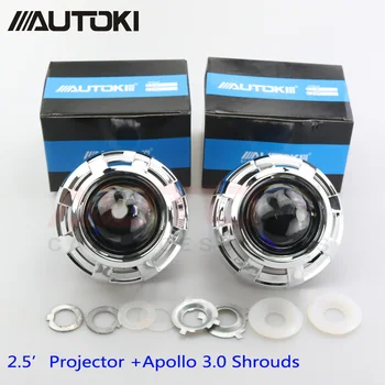 

Autoki 2017 Update Car Styling Automobiles 2.5 inch HID Bi xenon Headlight Projector Lens +Apollo 3.0 Shrouds Use H1 Bulbs lamp