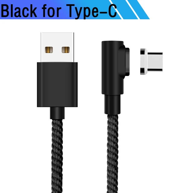 1 м 2 м 90 градусов Магнитный mi cro Usb кабель для зарядки Usb type C 3,1 кабель для быстрой зарядки для samsung Xiaomi mi 9T huawei P20 Lite - Цвет: Black for Type-C