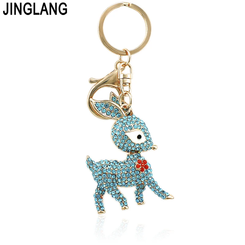 

JINGLANG Gold Color Animal Lobster Clasp Keyring Dangle Crystal Rabbit Pendants Keychains For Women Handbag Luxury Jewelry